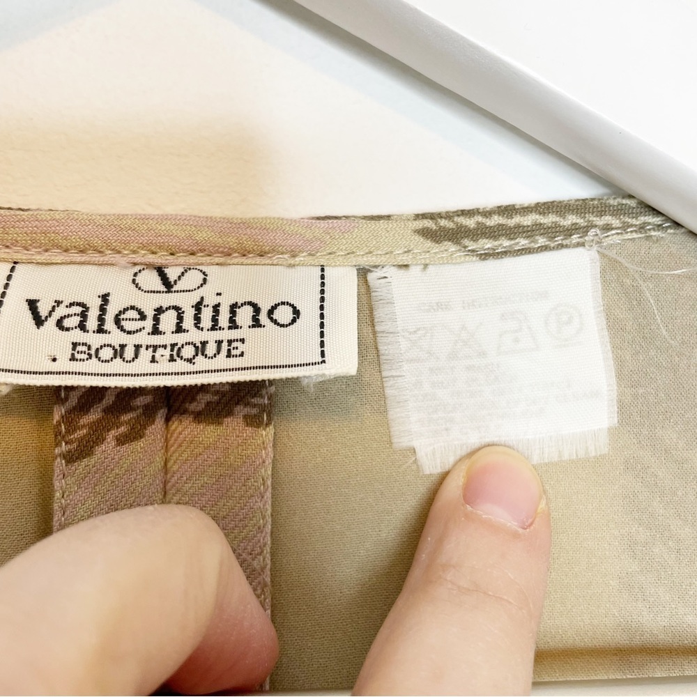 Valentino Boutique Dress Vintage Plaid Button Long Sleeve Tan Pink Made in Italy - Picture 4 of 12